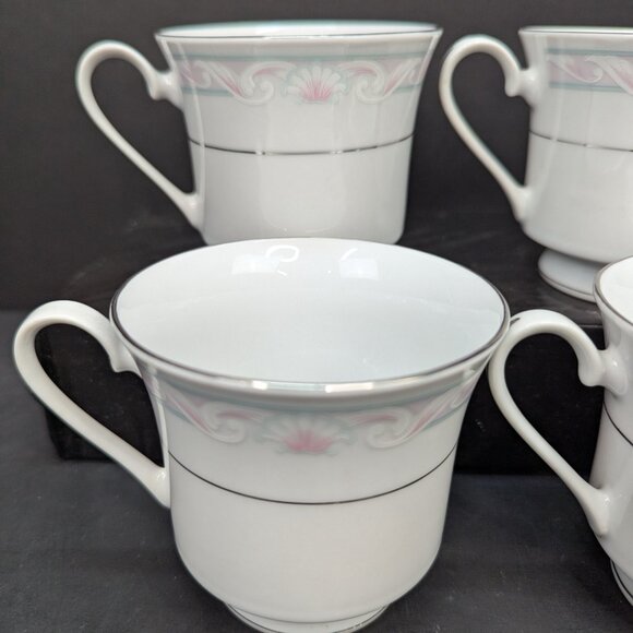 Crown Ming T.M. Fine China Coquille Pattern Footed Tea Cup Jian Shians Set of 4 - Picture 6 of 10